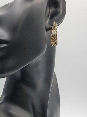 Sterling Silver Black Rhinestone Encrusted Huggie Earrings Hoop Gold Tone S925